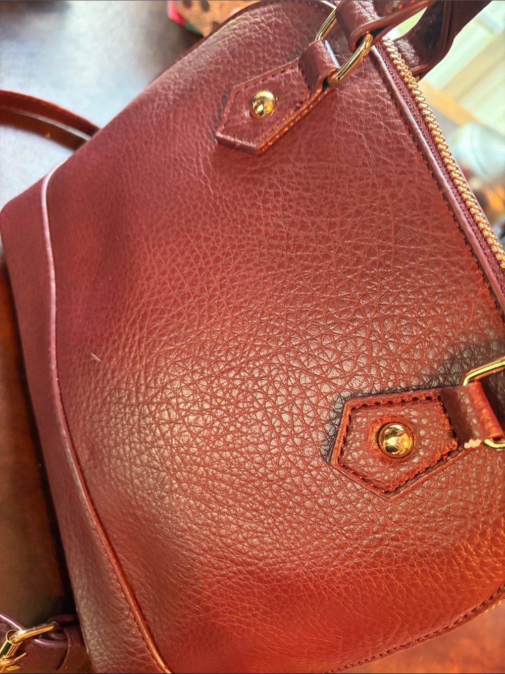 London Fog Wine Red Dome Satchel with Pearl Charm - Picture 5 of 6